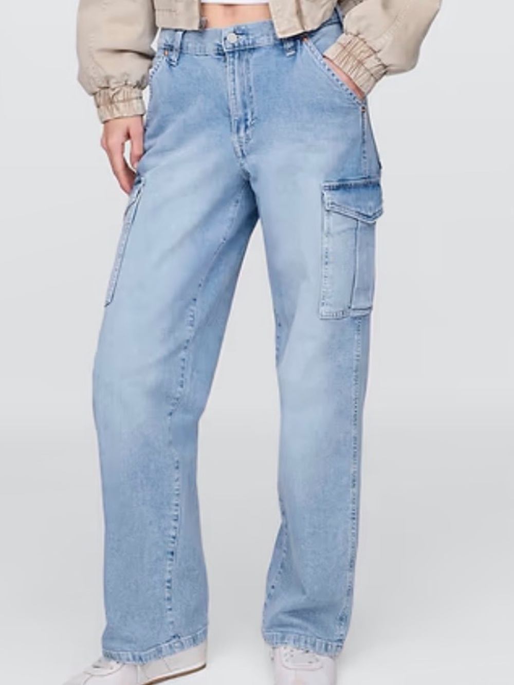 GAP ’90s Loose Cargo Mid Rise Jeans 33 16R Light Wash Baggy Utility Denim